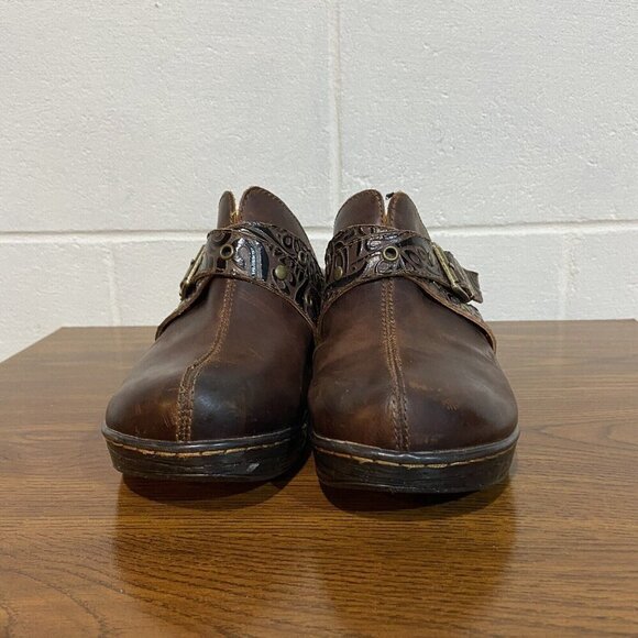 B.Ø.C Børn Women's Karley Leather Mules 11M Brown Buckle Block Heel Clog Western - Picture 3 of 11